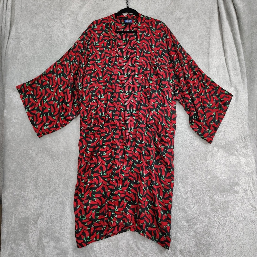 Vtg Cambridge Classics Mens Silk Robe‎ Chili Peppers One Size Kimono NO BELT